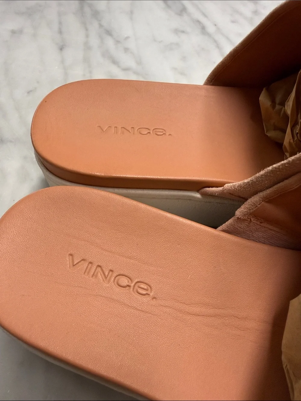 Vince Peach Suede Slip On Platform Sandal Size 38.5
